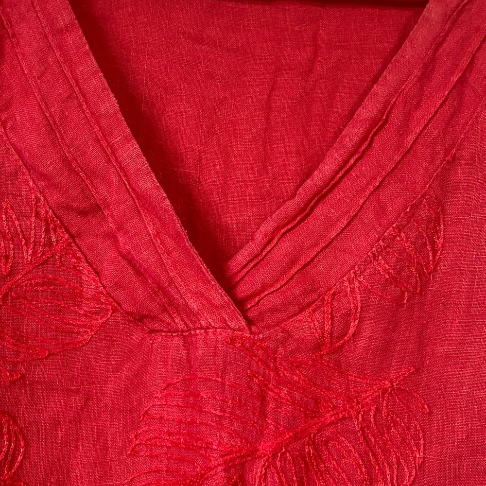 Lina Tomei Red linen embroidered floral sleeveless dress size Small - Picture 4 of 14